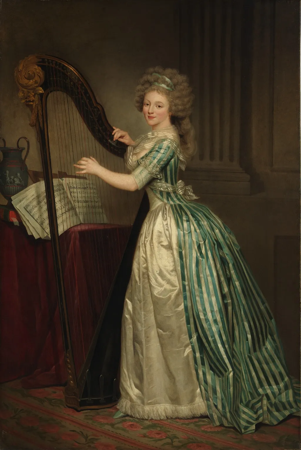 Self-Portrait with a Harp, by Rose-Adélaïde Ducreux, oil, 1796