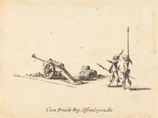Preparing to Fire the Cannon, by Jacques Callot, ink, 1634