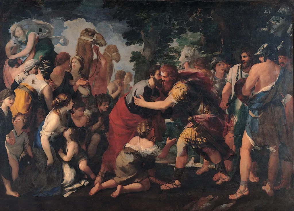 Meeting between Esau and Jacob, by Giovanni Maria Bottala, oil, 1638