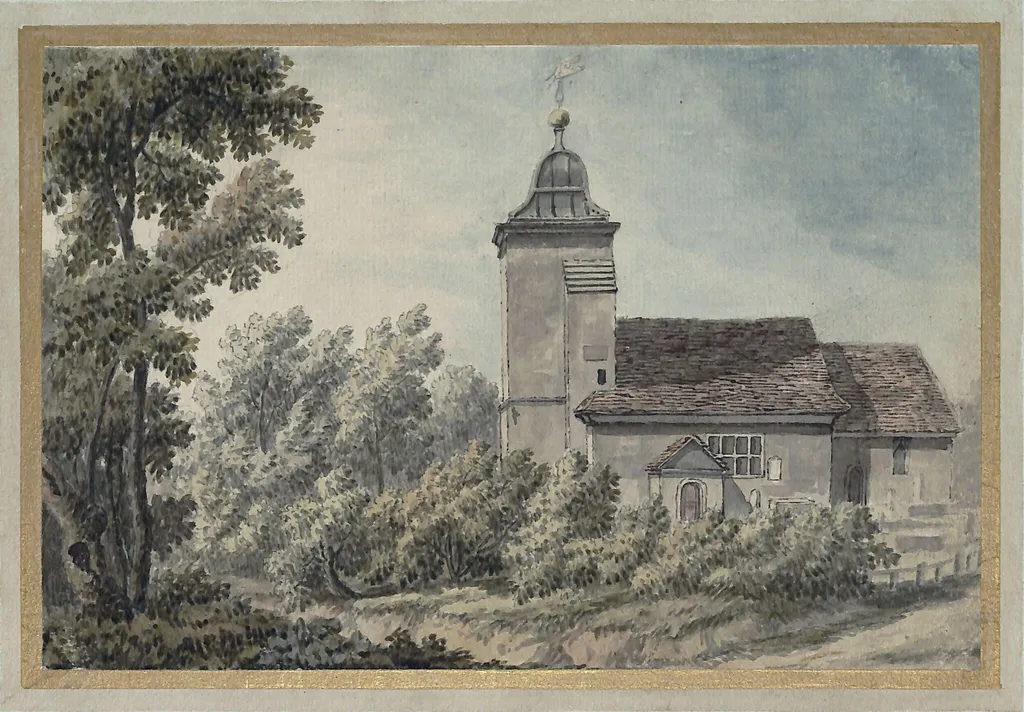 St. Pancras Old Church, London, by Jonathan Skelton, watercolor, 1755