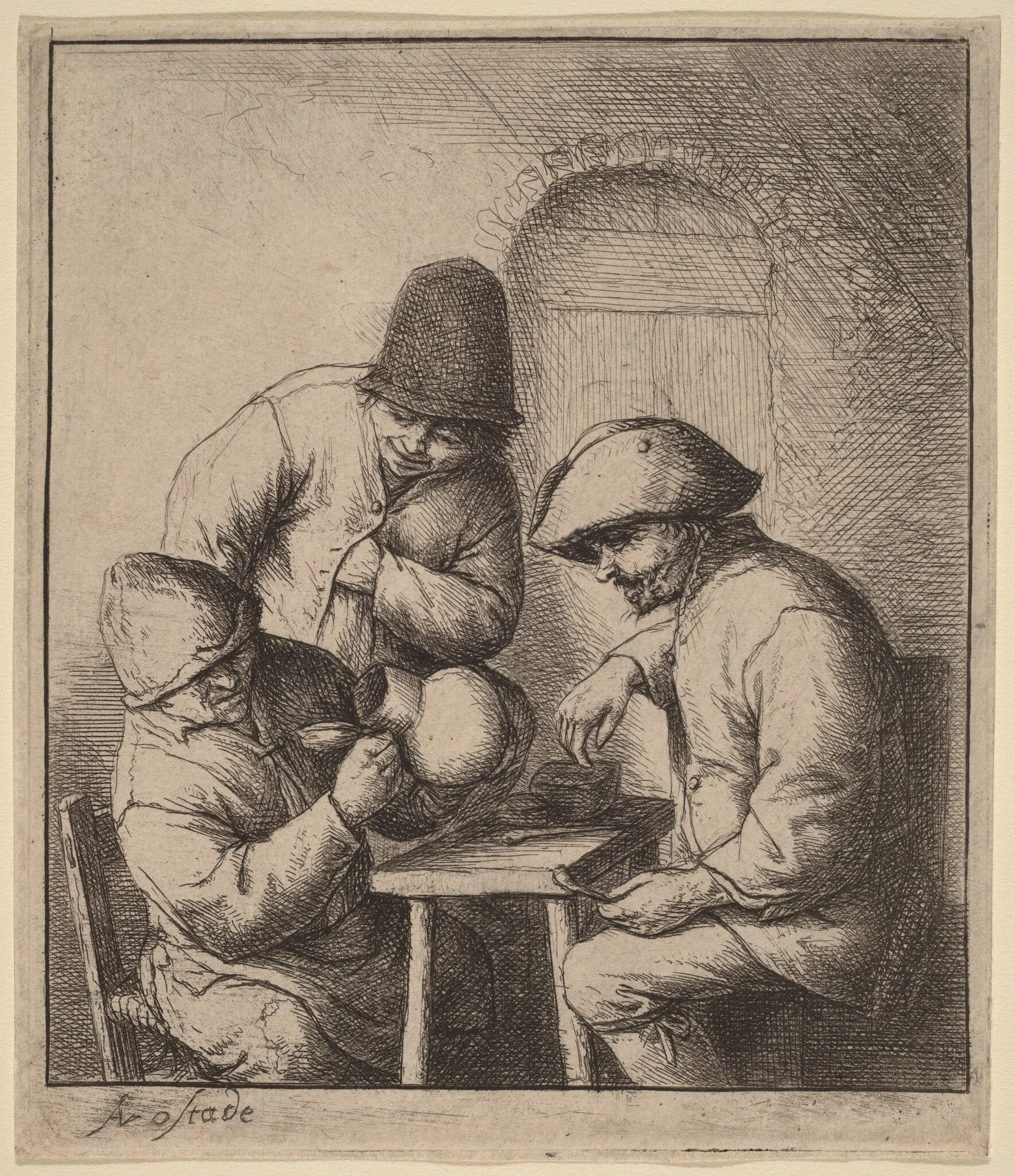 Three Peasants at an Inn, One Looking Down a Jug, detail