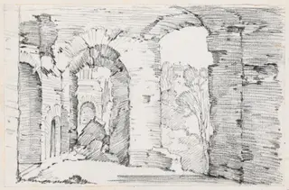 Arched Passageways of a Ruined Building, by Joseph-Marie Vien, graphite, 1747