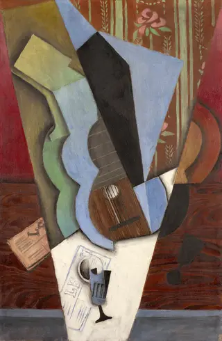 Abstraction (Guitar and Glass), by Juan Gris, oil, 1913