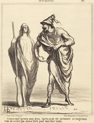 Croyez-moi! prenez mon bras..., by Honoré Daumier, ink, 1844