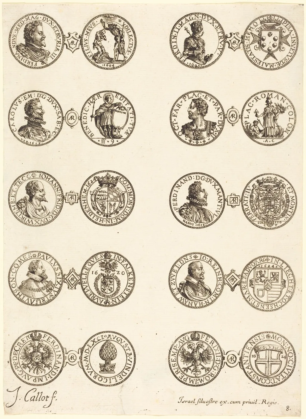 Coins [plate 8], by Jacques Callot, ink, 1630