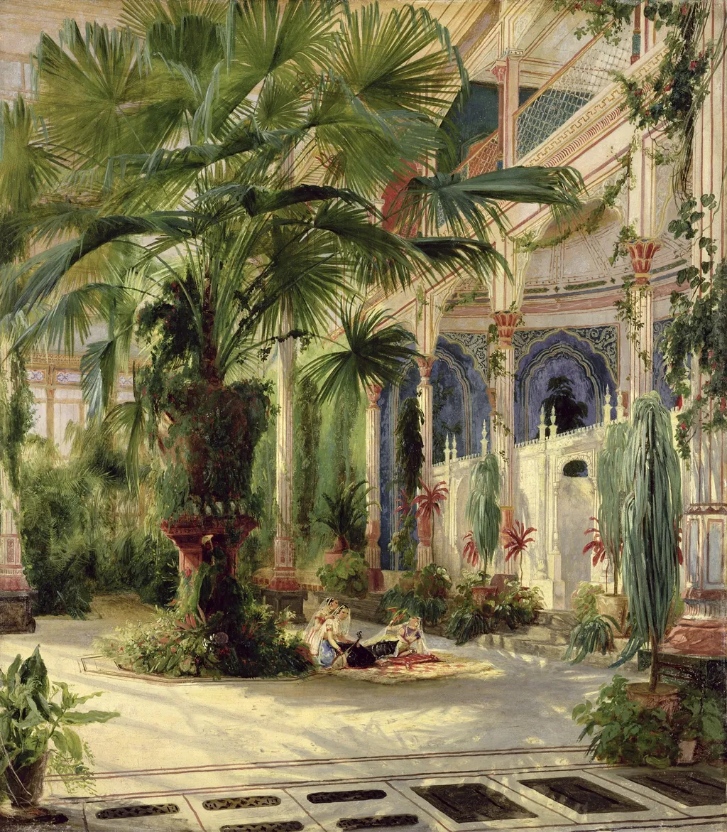 Inside the Palm House on the Pfaueninsel near Potsdam, by Carl Blechen, oil, 1832