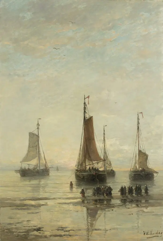 Fishing Boats from Scheveningen Anchored, by Hendrik Willem Mesdag, oil, 1850