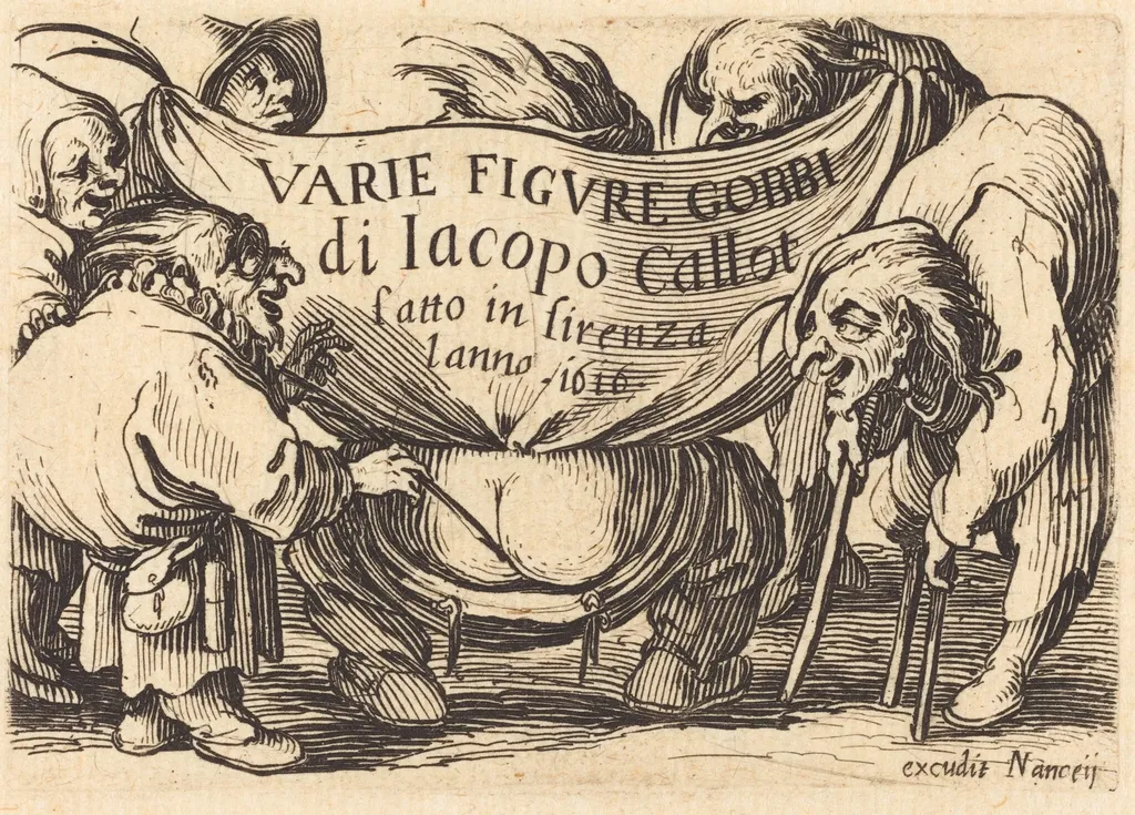 Frontispiece for "Varie Figure Gobbi" (Various Hunchback Figures), by Jacques Callot, ink, 1622