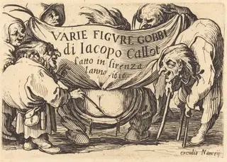 Frontispiece for "Varie Figure Gobbi" (Various Hunchback Figures), by Jacques Callot, ink, 1622