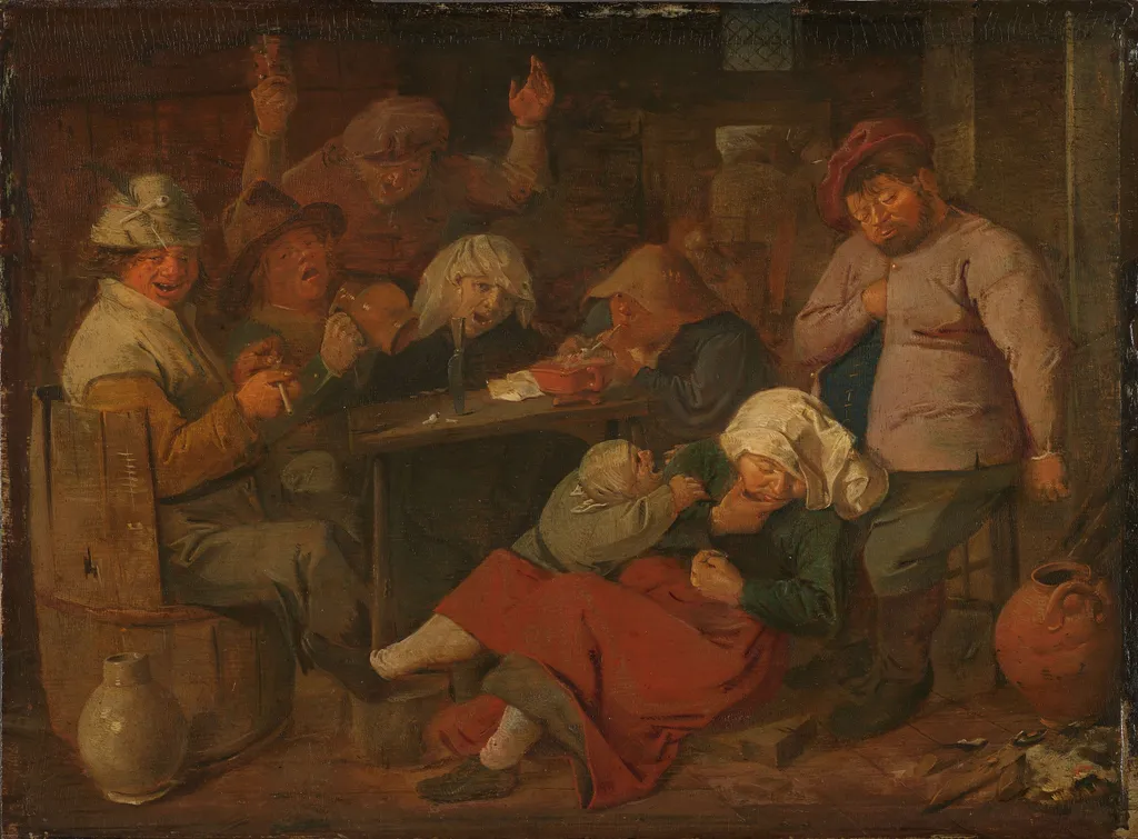 Poor Folk Drinking in a Tavern, by Adriaen Brouwer, oil, 1620