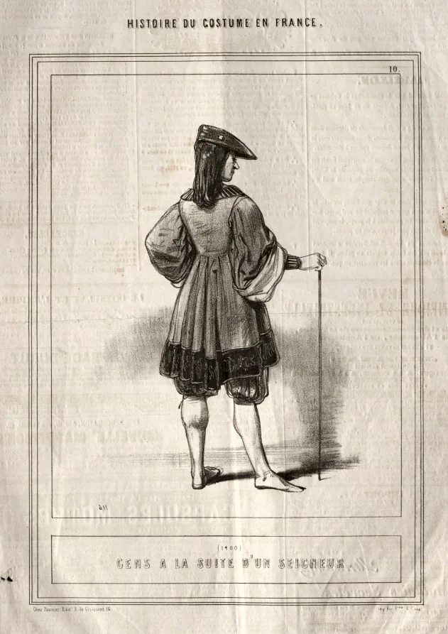 Histoire du Costume en France: Gens à la suite d'un seigneur, detail