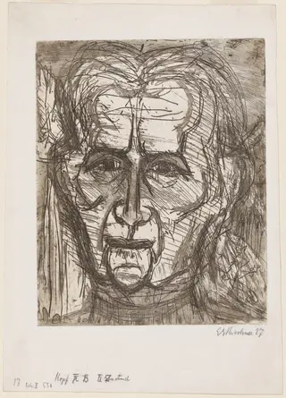 Head of Frau Bauer, by Ernst Ludwig Kirchner, ink, 1927