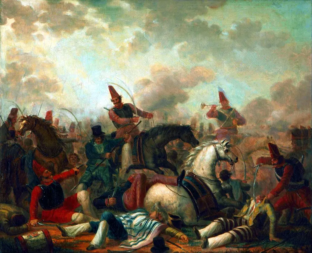 Combate de caballería en la época de Rosas, by Carlos Morel, oil, 1839