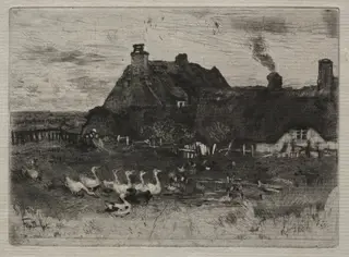 Thatched Cottages, by Félix-Hilaire Buhot, 1878