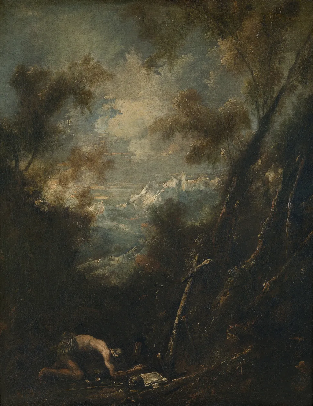 Saint Jerome in a Landscape, by Alessandro Magnasco, oil, 1725
