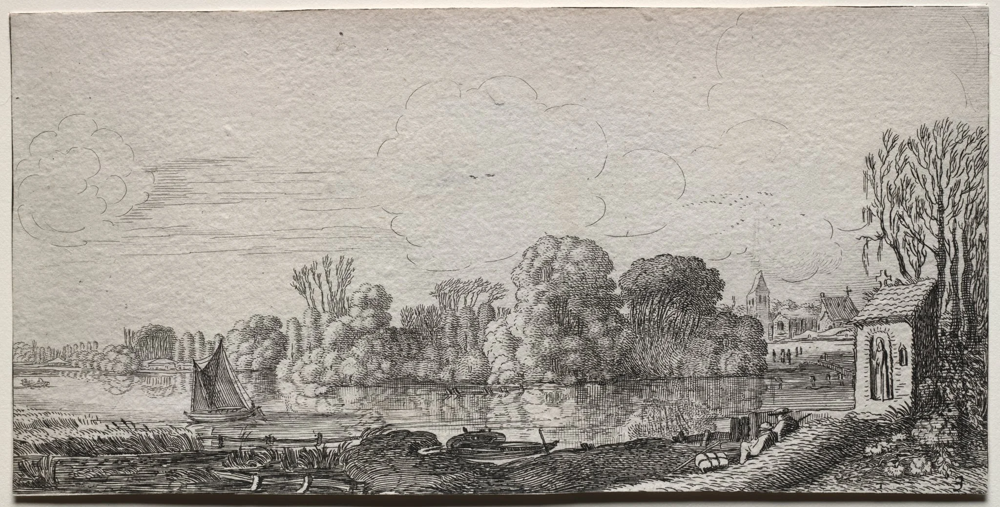 Landscapes: A Little Chapel by a Pond, detail