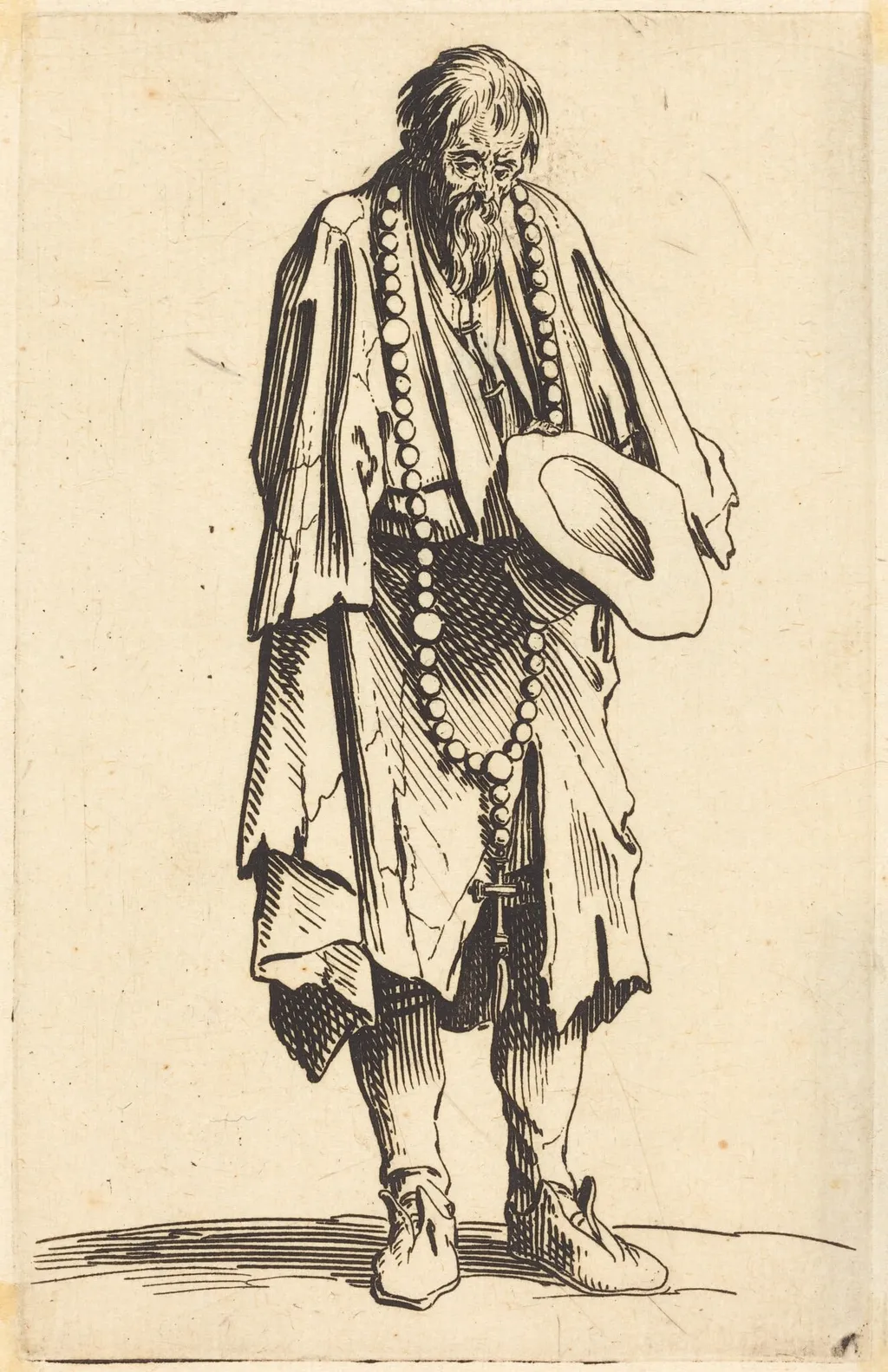 Beggar with Rosary, by Jacques Callot, ink, 1622