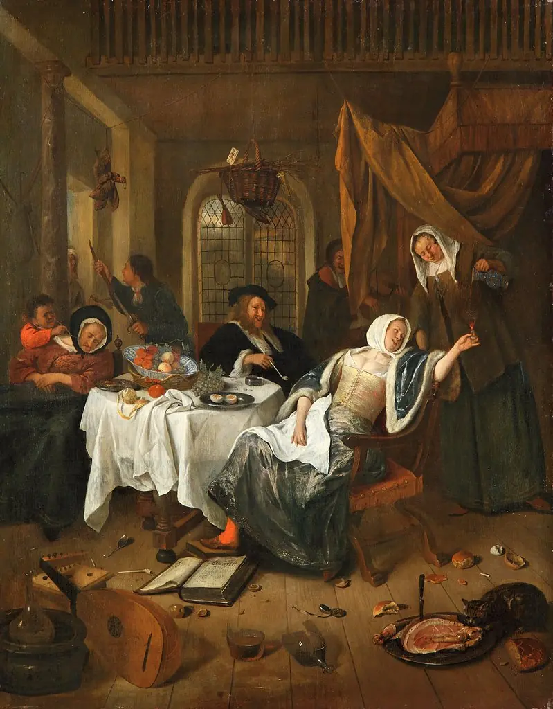Der liederliche Haushalt, by Jan Steen, paint, 1665