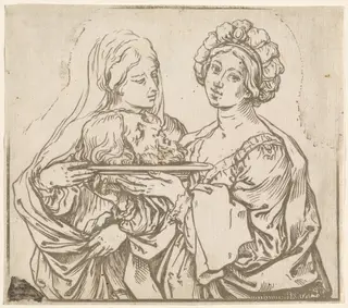 Herodias and Salome, by Bartolomeo Coriolano, ink, 1631