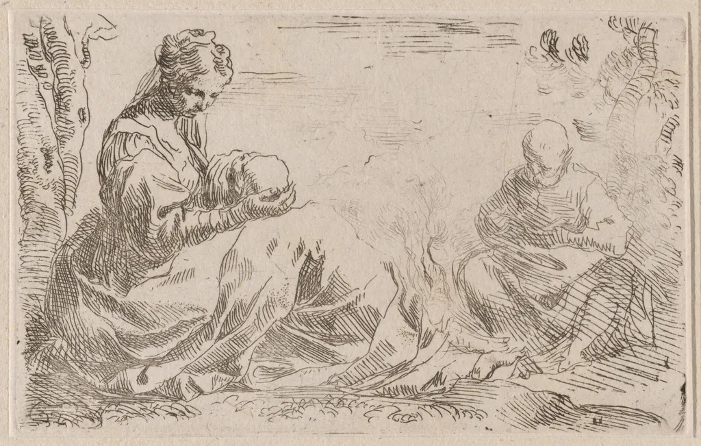 Rest on the Flight into Egypt, by Simone Cantarini, ink, 1644