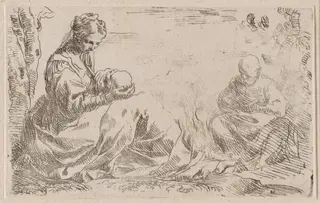 Rest on the Flight into Egypt, by Simone Cantarini, ink, 1644