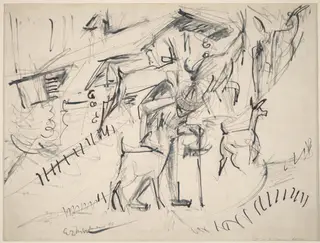Goatherd with Goats, by Ernst Ludwig Kirchner, ink, 1917