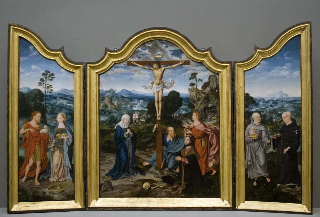 The Crucifixion with Saints and a Donor, by Joos van Cleve, oil, 1520