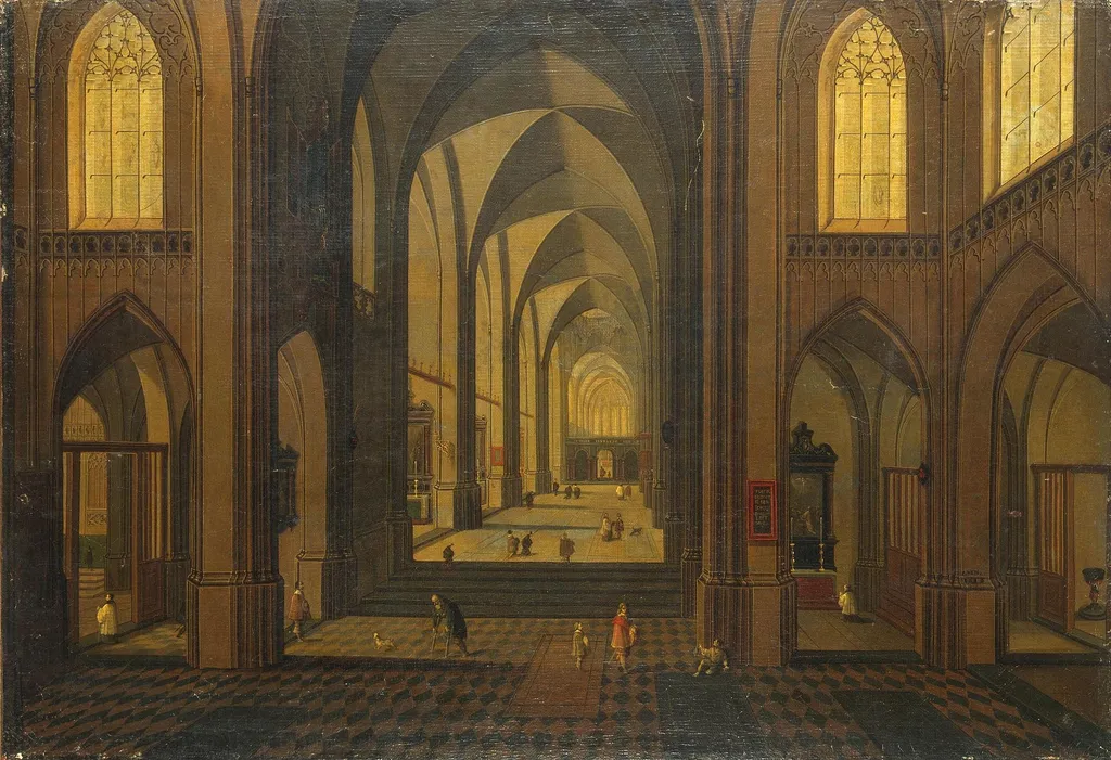 Interior of St Charles Borromeo Church in Antwerp, by Pieter Neefs the Younger, oil, 1636