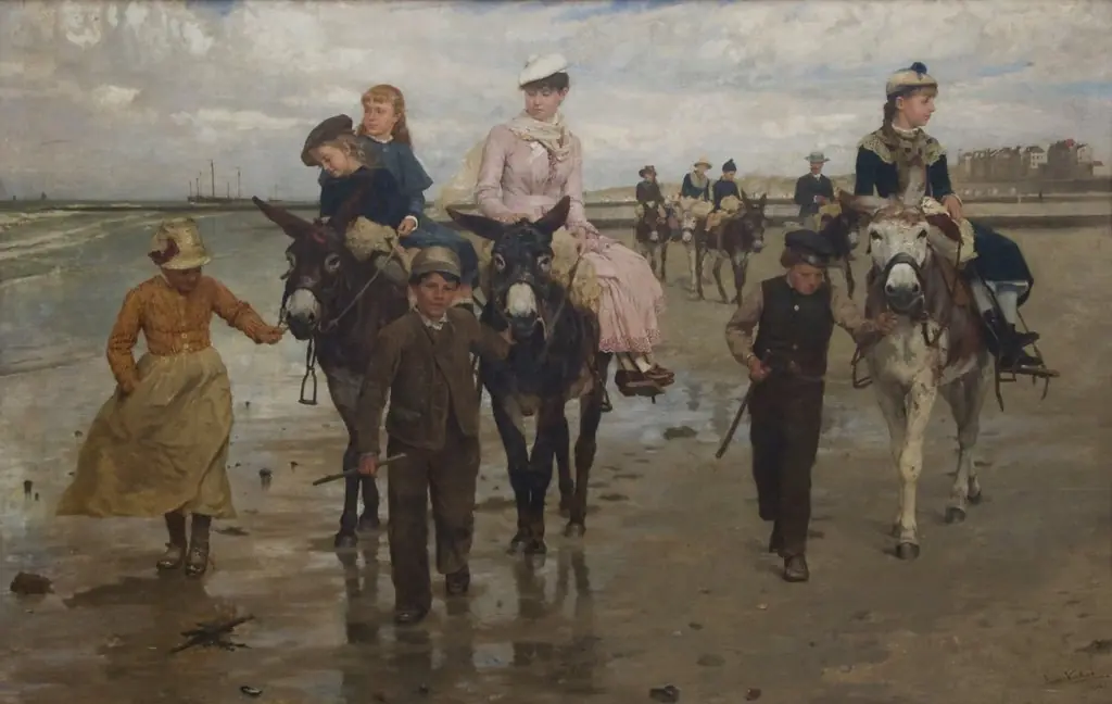 Promenade on the Beach - Heist-aan-Zee, by Jan Verhas, oil, 1892