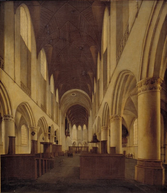 Interior of St Bavo Church in Haarlem. View from the Nave towards the Choir, detail