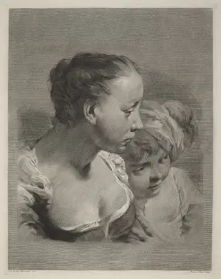 Young Woman and a Boy Facing Right, by Marco Alvise Pitteri, ink, 1744