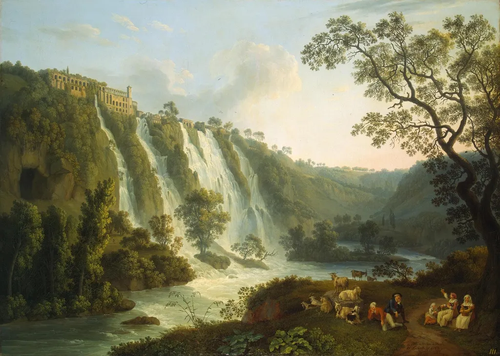 Villa of Maecenas and the Waterfalls at Tivoli, by Jacob Philipp Hackert, oil, 1792