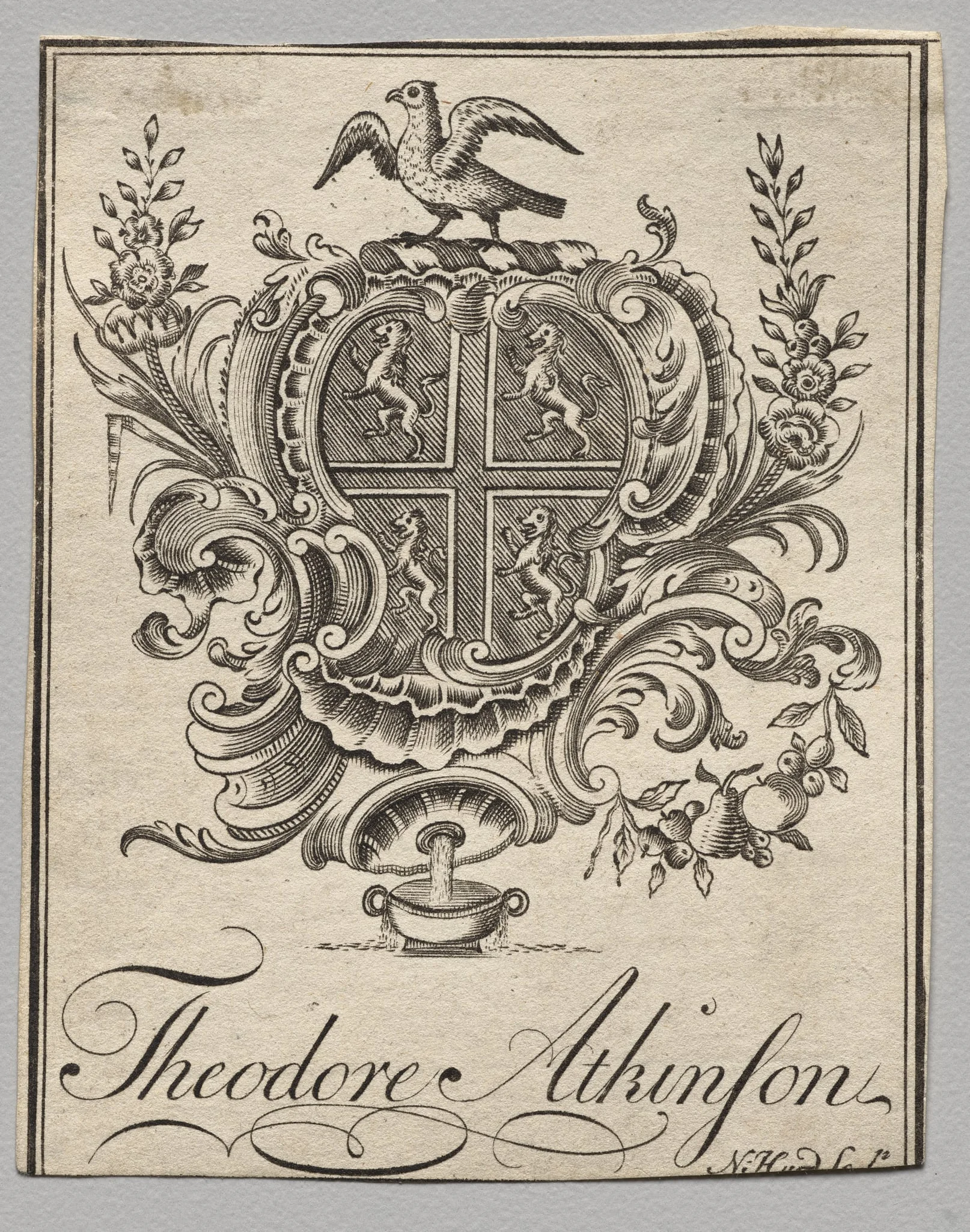 Bookplate: Coat of Arms with Theodore Atkinson inscribed, detail