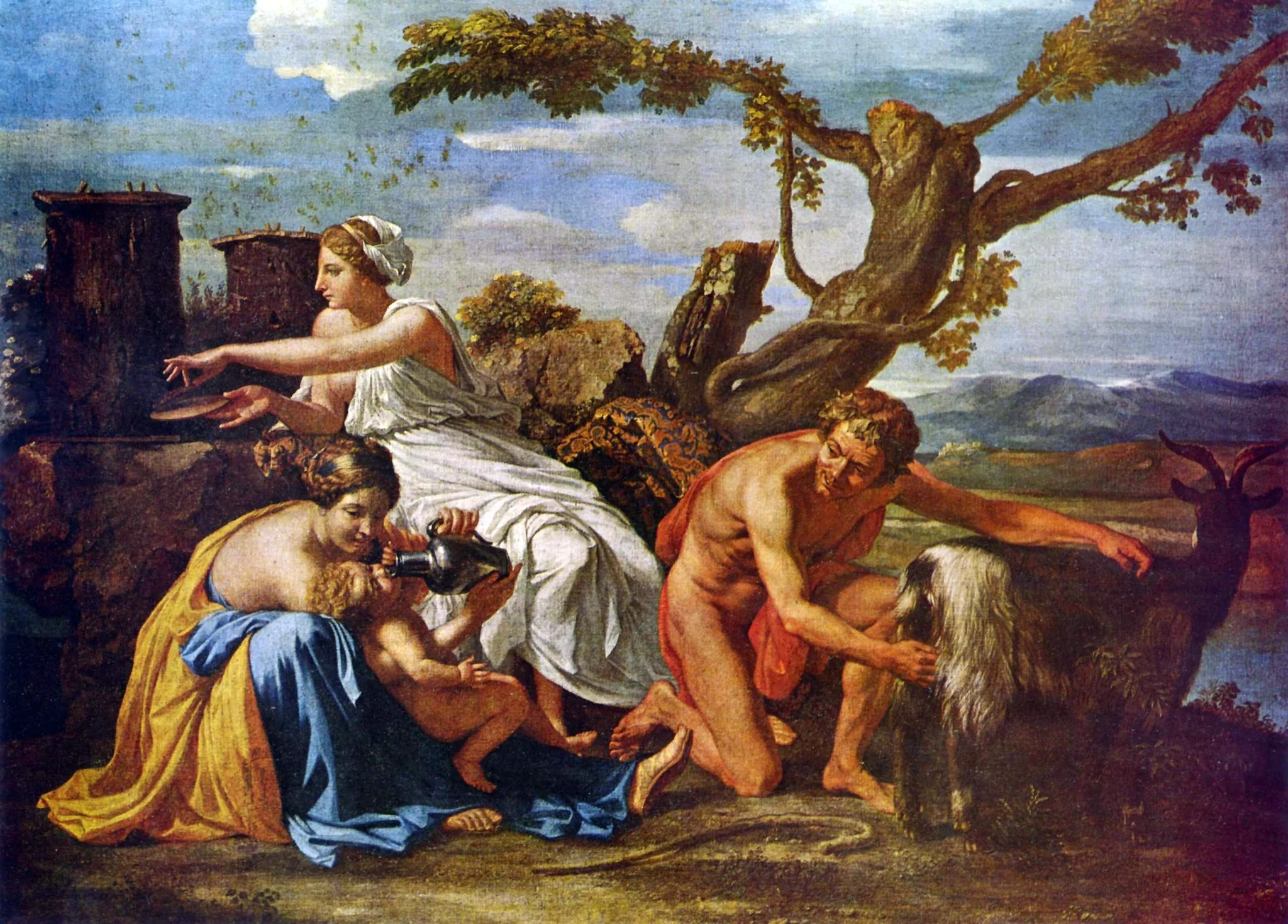 Jupiter als Kind von der Ziege Amalthea genährt, detail