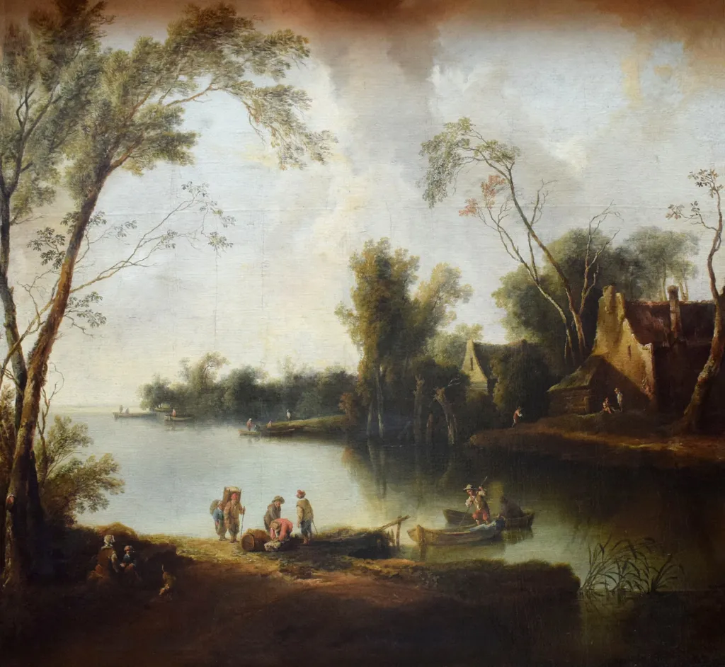 Riverside Landscape, by Christian Hilfgott Brand, oil, 1750