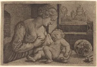 Madonna with Skull, by Barthel Beham, ink, 1537