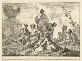 Venus and Vulcan with Three Nymphs and Three Cupids, by Francesco Fontebasso, ink, 1744
