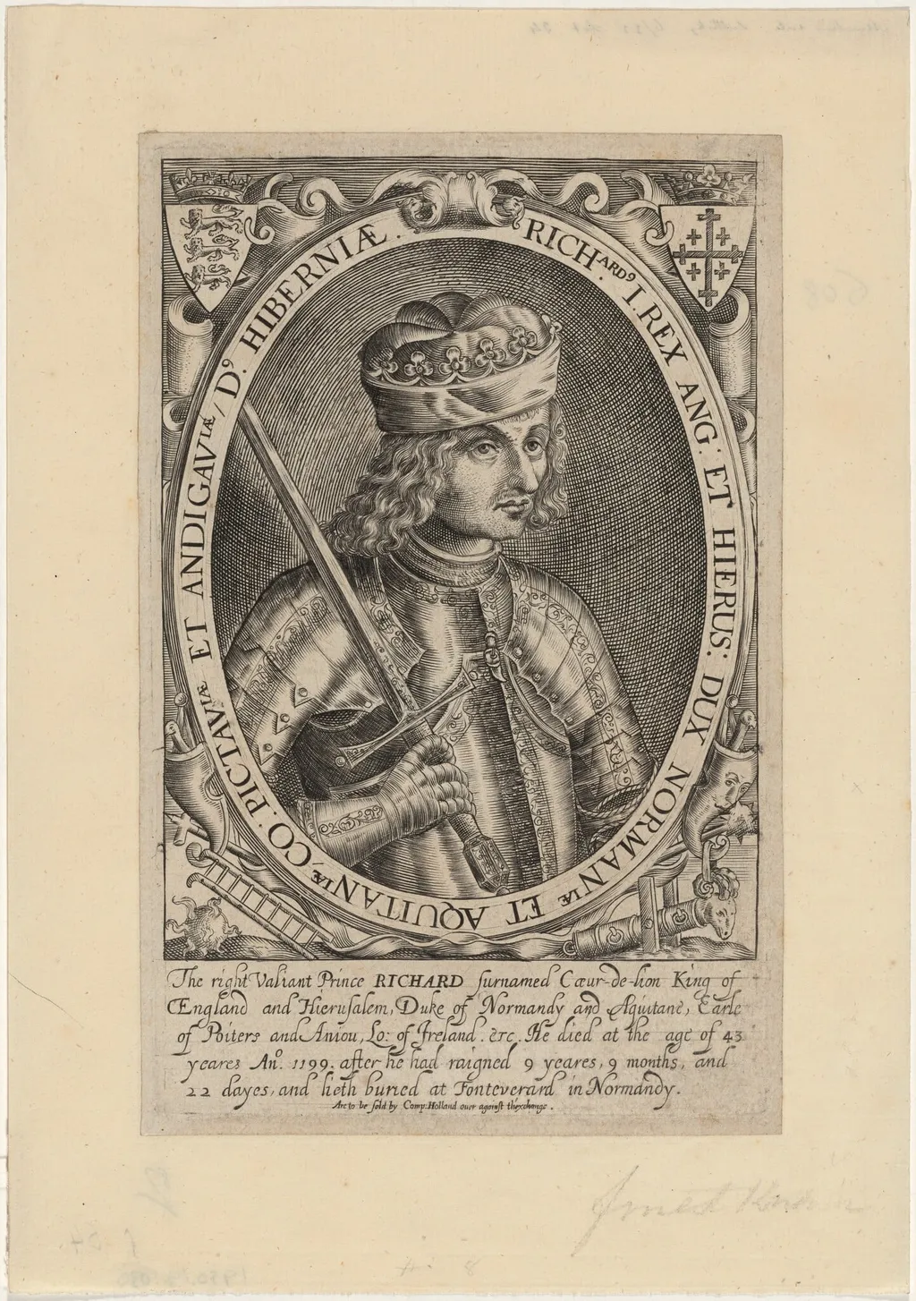 Richard I of England, by Renold Elstrack, ink, 1618