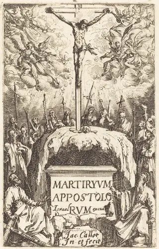 Title Page for "The Martyrdoms of the Apostles", by Jacques Callot, ink, 1634