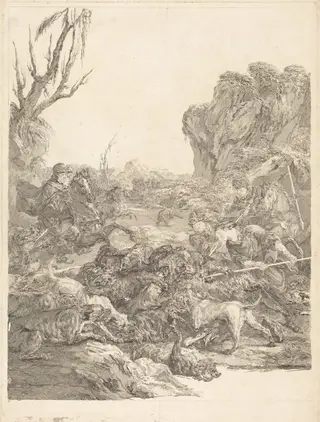 A Bear Hunt, by Jean-Jacques Flipart, ink, 1750
