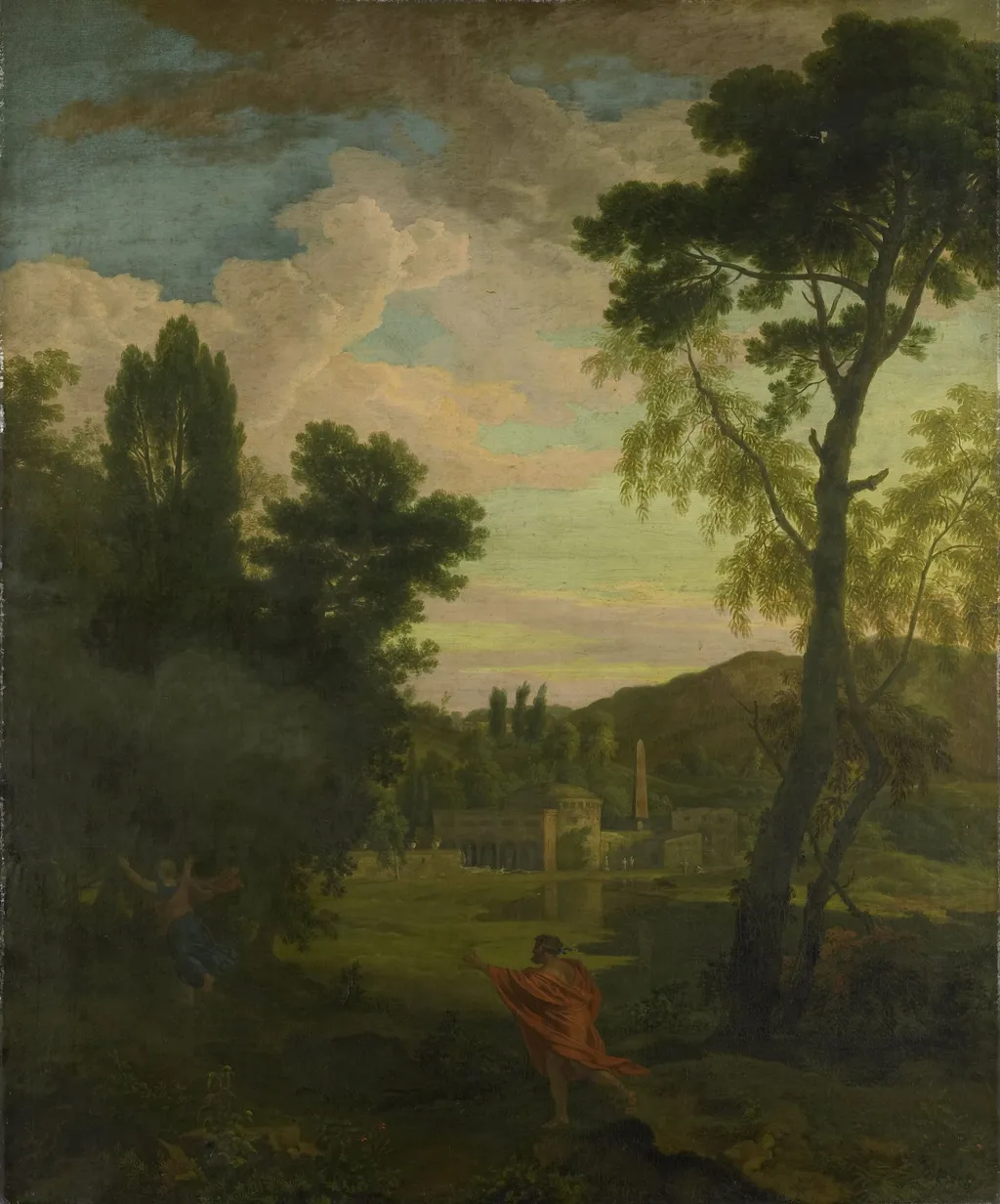 Arcadian landscape with Jupiter and Io, by Johannes Glauber, oil, 1703