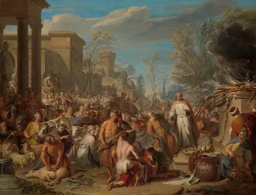De afgoderij van Jerobeam, by Jacques Ignatius de Roore, unspecified, 1704