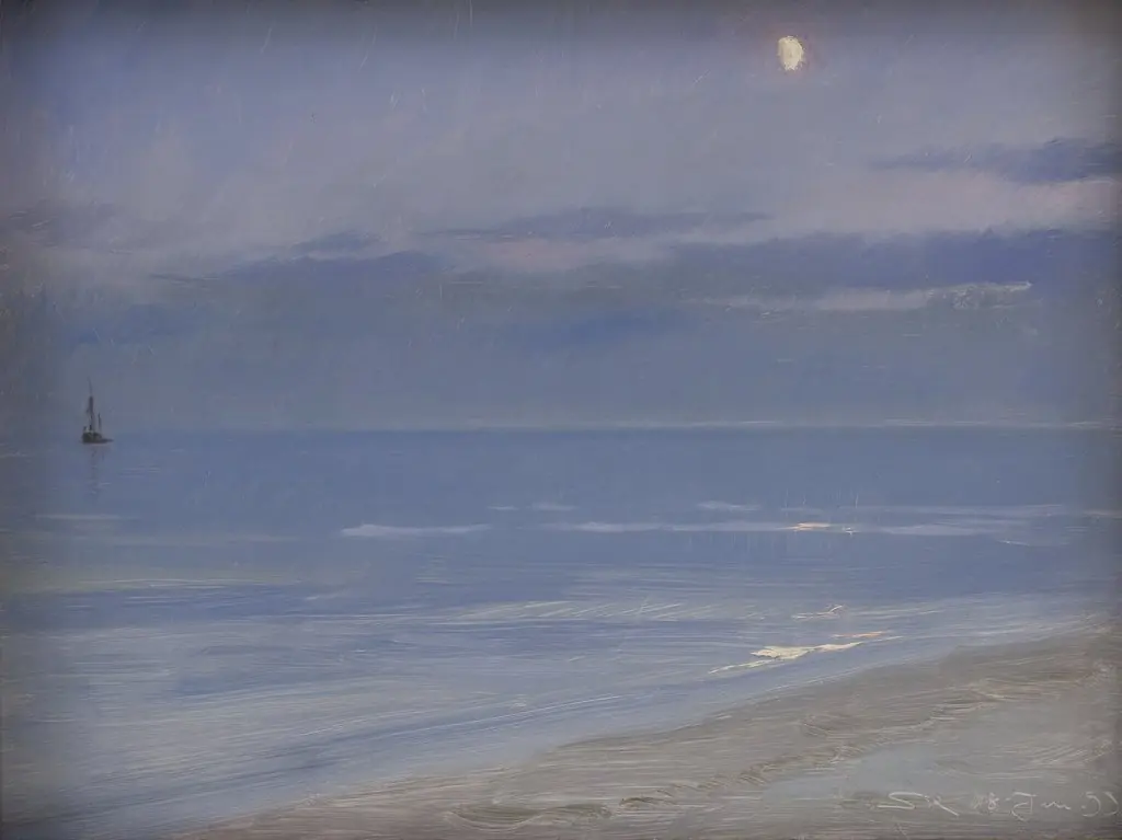 Skagen Beach in Moonlight, by Peder Severin Krøyer, unspecified, 1900