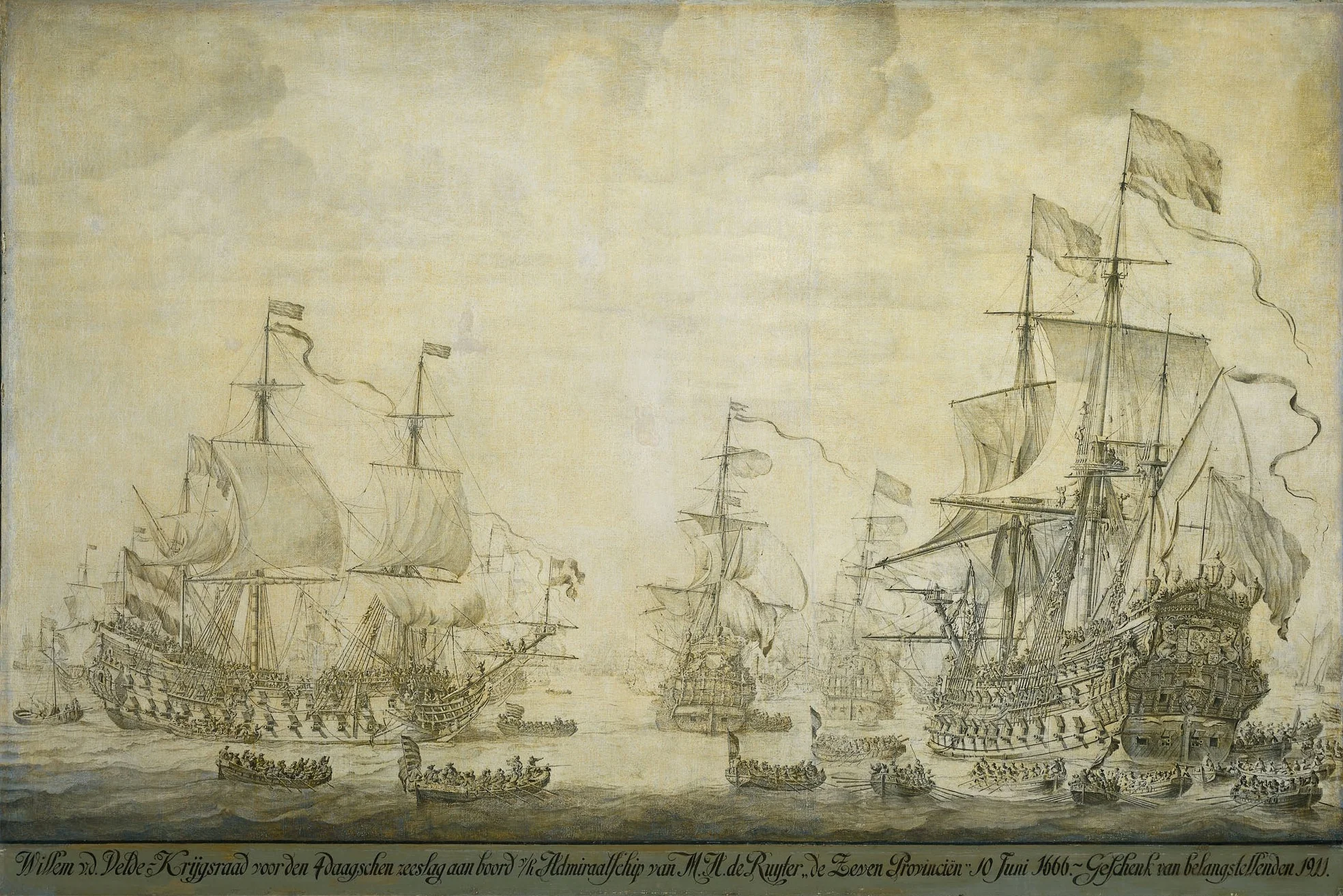 "Council of War aboard 'The Seven Provinces' the Flagship of Michiel Adriaensz de Ruyter, 10 June 1666, preceding the Four Days' Battle, detail