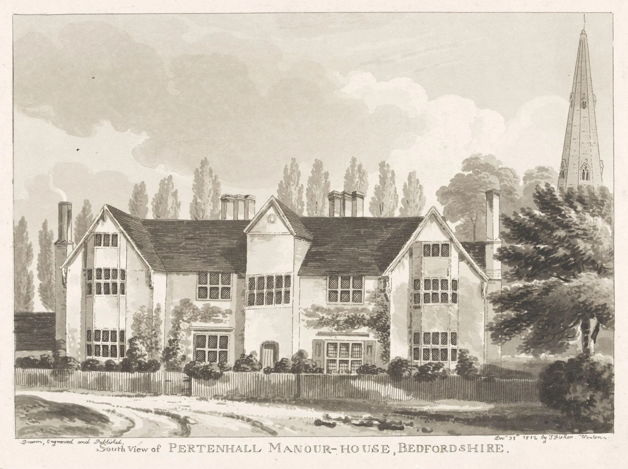 South View of Pertenhall Manour-House [sic], Bedfordshire, detail