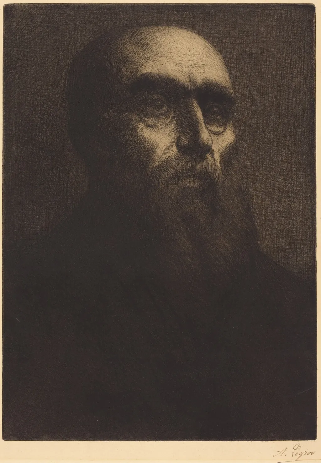 Head of a Man (Tete d'homme), by Alphonse Legros, ink, 1874