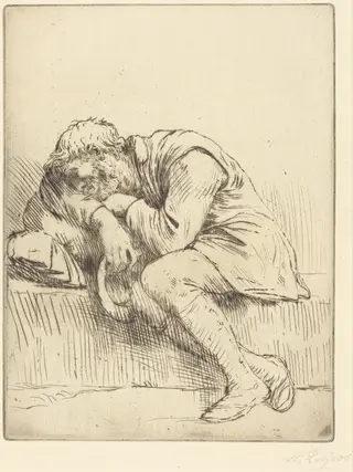 Sleeping Beggar (Mendiant endormi), by Alphonse Legros, ink, 1874