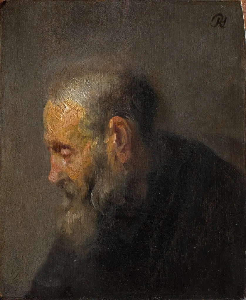Study of an Old Man in Profile, by Rembrandt, oil, 1630
