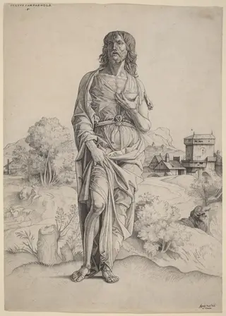 Saint John the Baptist, by Giulio Campagnola, ink, 1505
