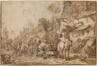 Workmen before an Inn, by Isaac van Ostade, watercolor, 1645